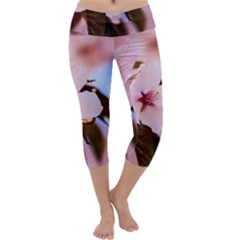 Three Sakura Flowers Capri Yoga Leggings by FunnyCow