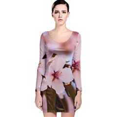 Three Sakura Flowers Long Sleeve Velvet Bodycon Dress by FunnyCow