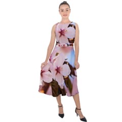 Three Sakura Flowers Midi Tie-back Chiffon Dress by FunnyCow