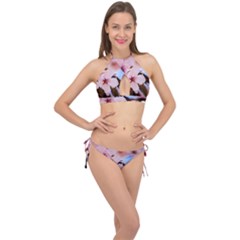 Three Sakura Flowers Cross Front Halter Bikini Set by FunnyCow