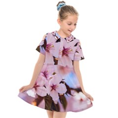 Three Sakura Flowers Kids  Short Sleeve Shirt Dress