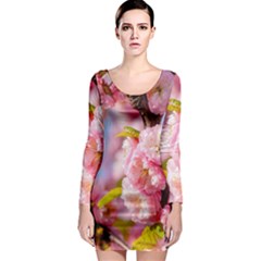 Flowering Almond Flowersg Long Sleeve Bodycon Dress by FunnyCow