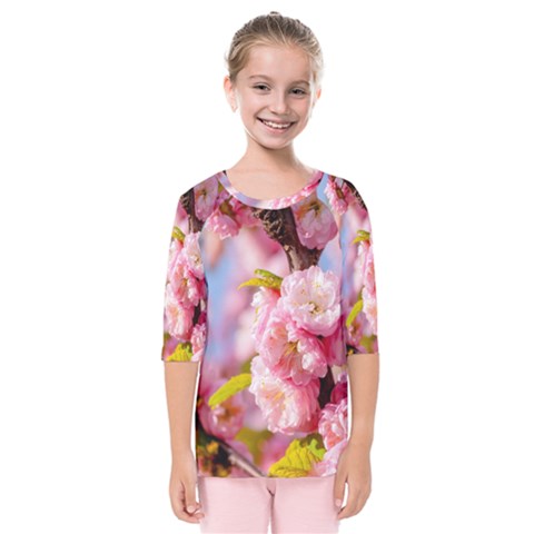 Flowering Almond Flowersg Kids  Quarter Sleeve Raglan Tee by FunnyCow