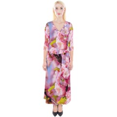 Flowering Almond Flowersg Quarter Sleeve Wrap Maxi Dress by FunnyCow