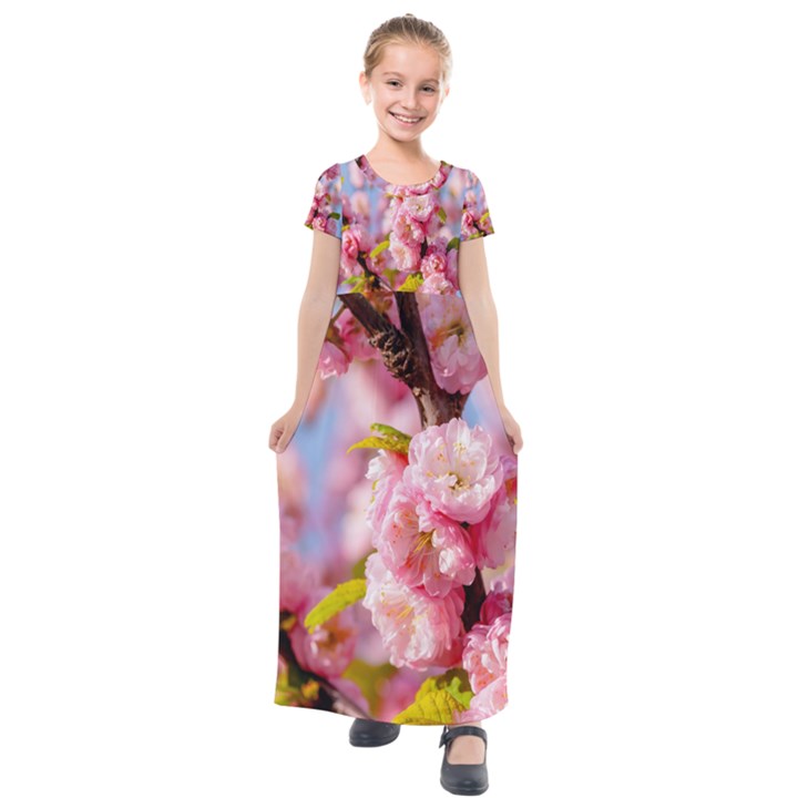 Flowering Almond Flowersg Kids  Short Sleeve Maxi Dress