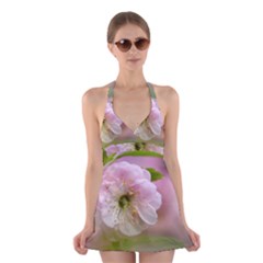 Single Almond Flower Halter Dress Swimsuit  by FunnyCow