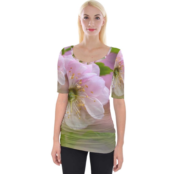 Single Almond Flower Wide Neckline Tee