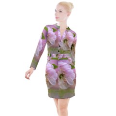 Single Almond Flower Button Long Sleeve Dress by FunnyCow