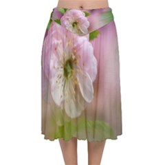 Single Almond Flower Velvet Flared Midi Skirt by FunnyCow