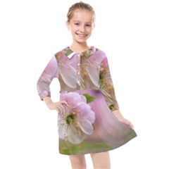 Single Almond Flower Kids  Quarter Sleeve Shirt Dress by FunnyCow