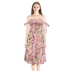 Almond Tree In Bloom Shoulder Tie Bardot Midi Dress by FunnyCow