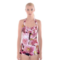 Blooming Almond At Sunset Boyleg Halter Swimsuit  by FunnyCow