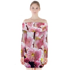 Blooming Almond At Sunset Long Sleeve Off Shoulder Dress by FunnyCow