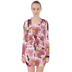 Blooming Almond At Sunset V-neck Bodycon Long Sleeve Dress by FunnyCow