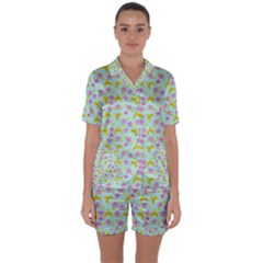 Blue Star Yellow Hats Satin Short Sleeve Pyjamas Set