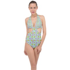 Blue Star Yellow Hats Halter Front Plunge Swimsuit by snowwhitegirl