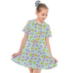 Blue Star Yellow Hats Kids  Short Sleeve Shirt Dress