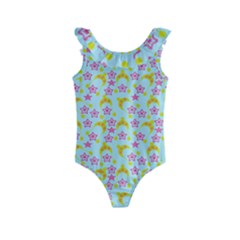 Blue Star Yellow Hats Kids  Frill Swimsuit