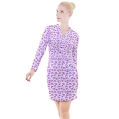 Violet Winter Hats Button Long Sleeve Dress