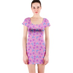 Pink Star Blue Hats Short Sleeve Bodycon Dress by snowwhitegirl