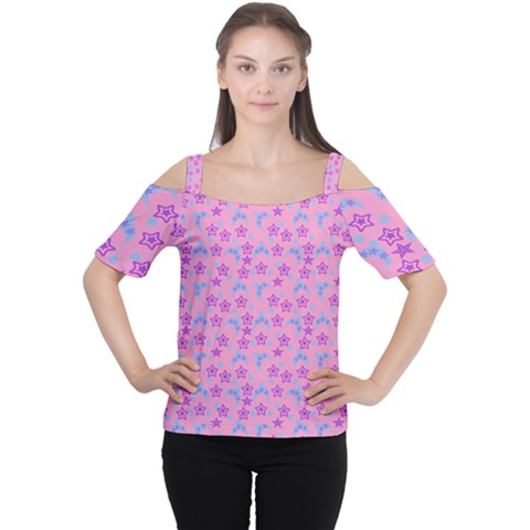 Pink Star Blue Hats Cutout Shoulder Tee by snowwhitegirl