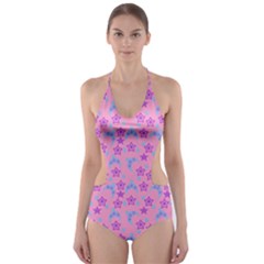 Pink Star Blue Hats Cut-out One Piece Swimsuit by snowwhitegirl