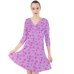 Pink Star Blue Hats Quarter Sleeve Front Wrap Dress by snowwhitegirl