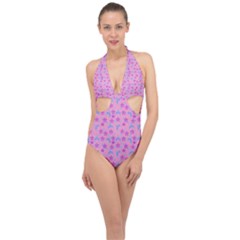 Pink Star Blue Hats Halter Front Plunge Swimsuit