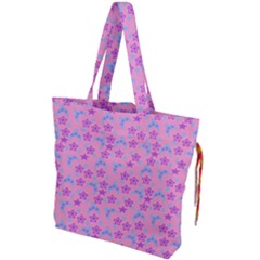 Pink Star Blue Hats Drawstring Tote Bag