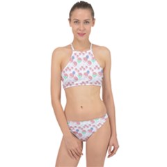 Bubblegum Cherry White Racer Front Bikini Set by snowwhitegirl