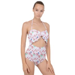 Bubblegum Cherry White Scallop Top Cut Out Swimsuit