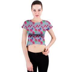 Bubblegum Cherry Blue Crew Neck Crop Top by snowwhitegirl