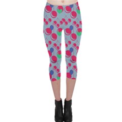 Bubblegum Cherry Blue Capri Leggings  by snowwhitegirl