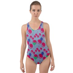 Bubblegum Cherry Blue Cut-out Back One Piece Swimsuit by snowwhitegirl