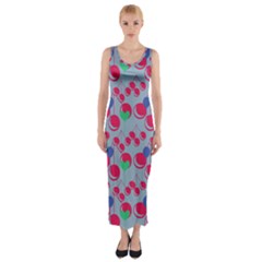 Bubblegum Cherry Blue Fitted Maxi Dress by snowwhitegirl