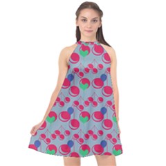 Bubblegum Cherry Blue Halter Neckline Chiffon Dress  by snowwhitegirl