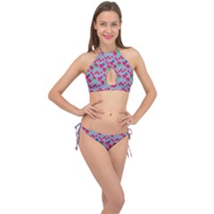 Bubblegum Cherry Blue Cross Front Halter Bikini Set