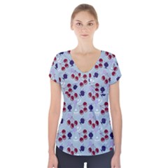 Sky Cherry Short Sleeve Front Detail Top by snowwhitegirl