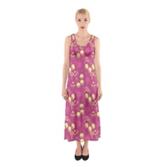 Yellow Pink Cherries Sleeveless Maxi Dress by snowwhitegirl