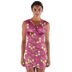 Yellow Pink Cherries Wrap Front Bodycon Dress by snowwhitegirl