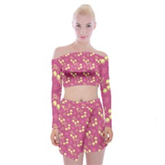 Yellow Pink Cherries Off Shoulder Top With Mini Skirt Set by snowwhitegirl