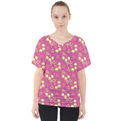 Yellow Pink Cherries V-neck Dolman Drape Top by snowwhitegirl