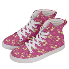 Yellow Pink Cherries Men s Hi-top Skate Sneakers by snowwhitegirl