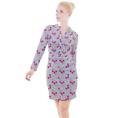 Bubblegum Cherry Button Long Sleeve Dress