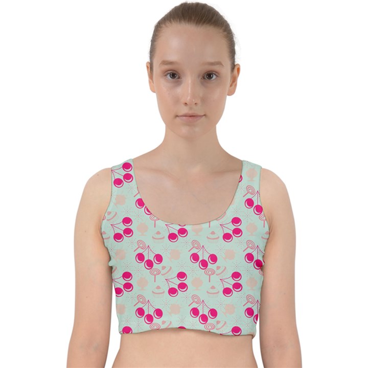 Bubblegum Cherry Velvet Racer Back Crop Top