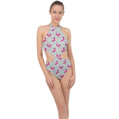 Bubblegum Cherry Halter Side Cut Swimsuit