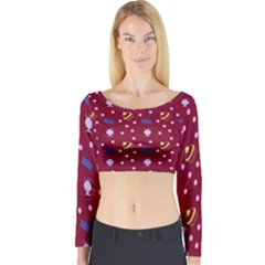 Cakes And Sundaes Red Long Sleeve Crop Top by snowwhitegirl