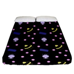 Cakes And Sundaes Black Fitted Sheet (queen Size) by snowwhitegirl