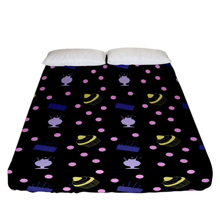 Cakes And Sundaes Black Fitted Sheet (California King Size)