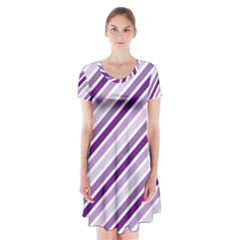 Violet Stripes Short Sleeve V-neck Flare Dress by snowwhitegirl